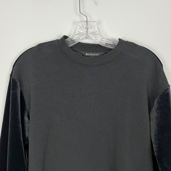 Athleta Womens Retroplush Velvet Crewneck Sweatshirt Black Snap Side size XXS - Picture 6 of 16
